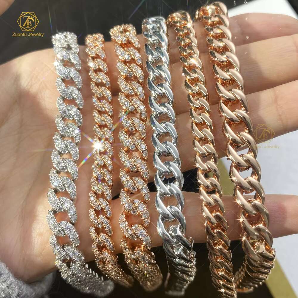 Mens Cuban Link Chain 6mm 8mm 1rows Miami Iced Out Moissanite Cuban Chain 925 Silver Jewelry Sterling Moissanite Cuban Chain