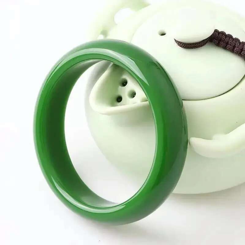 High Quality Hotan Jasper Spinach Green Wide Flat Strip Hand Ornaments Jade Bracelet Bangles For Women Jewelry