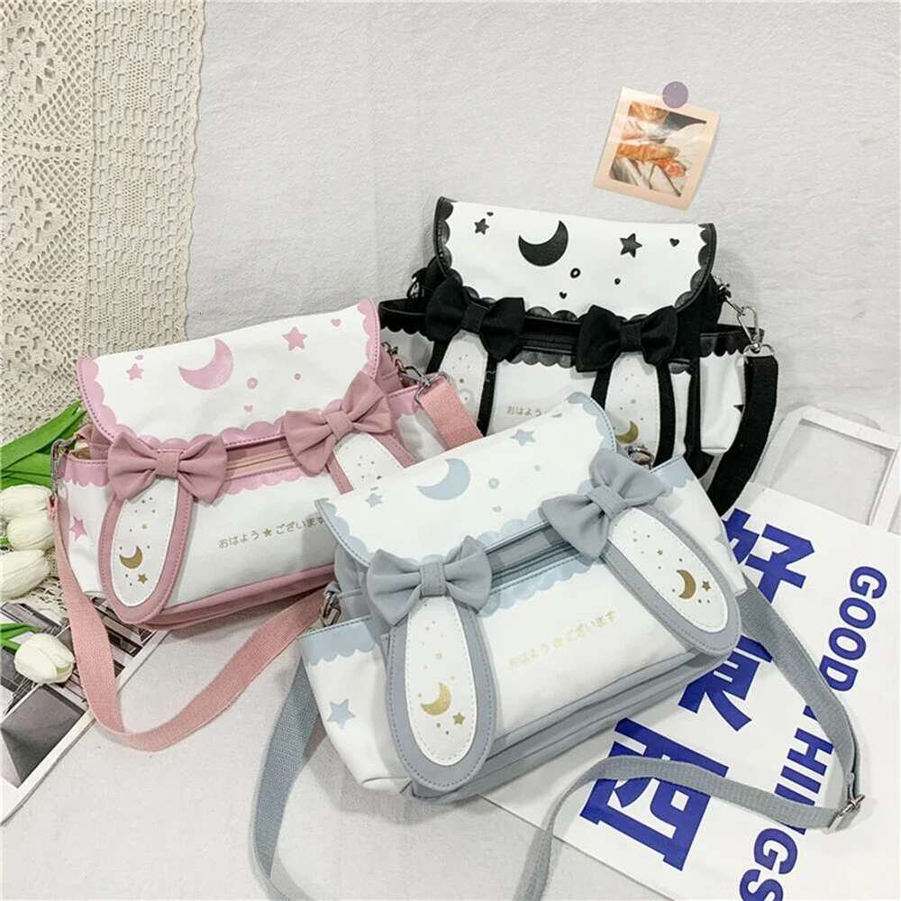 Women Lolita Bow Tie Fashion Shoulder Bags Japanese Style Cute Rabbit Crossbody Girls Kawaii Satchel Sweet Messenger Bag Bag