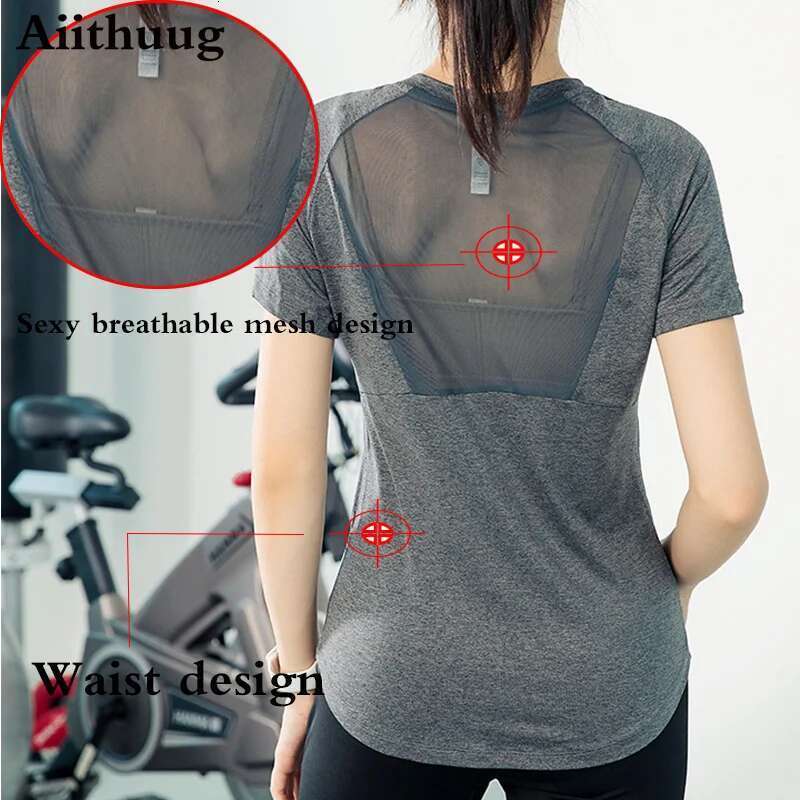 Aiithuug Mesh Breathable Back Yoga Short Sleeve Workout Running Shirt Athletic Tee Top Women Gym Short-Sleeve Lightweight