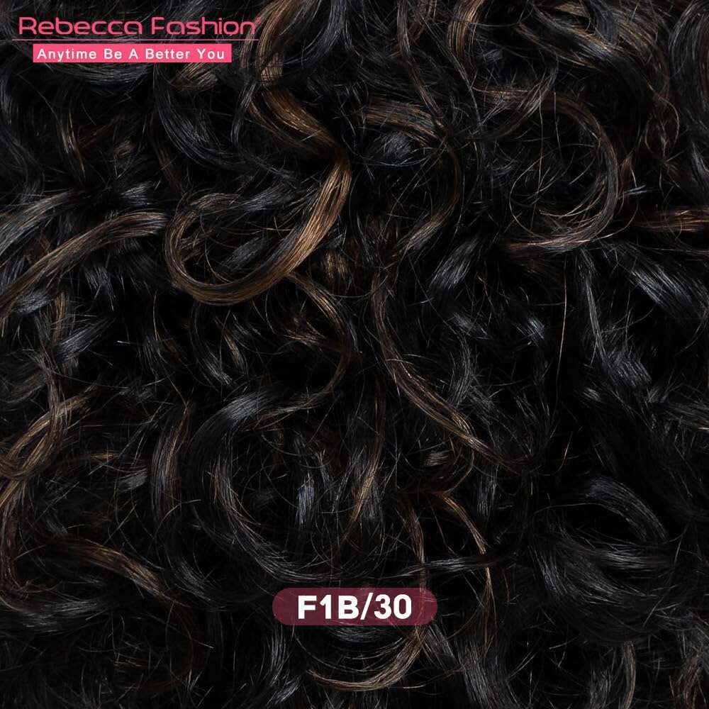 Rebecca Fashion Short Human Hair for Women Cute Curly Bob Wig Side Part Non Lace Glueless Wigs Brazilian Remy Natural Looking Highlight Black Mix Ligh