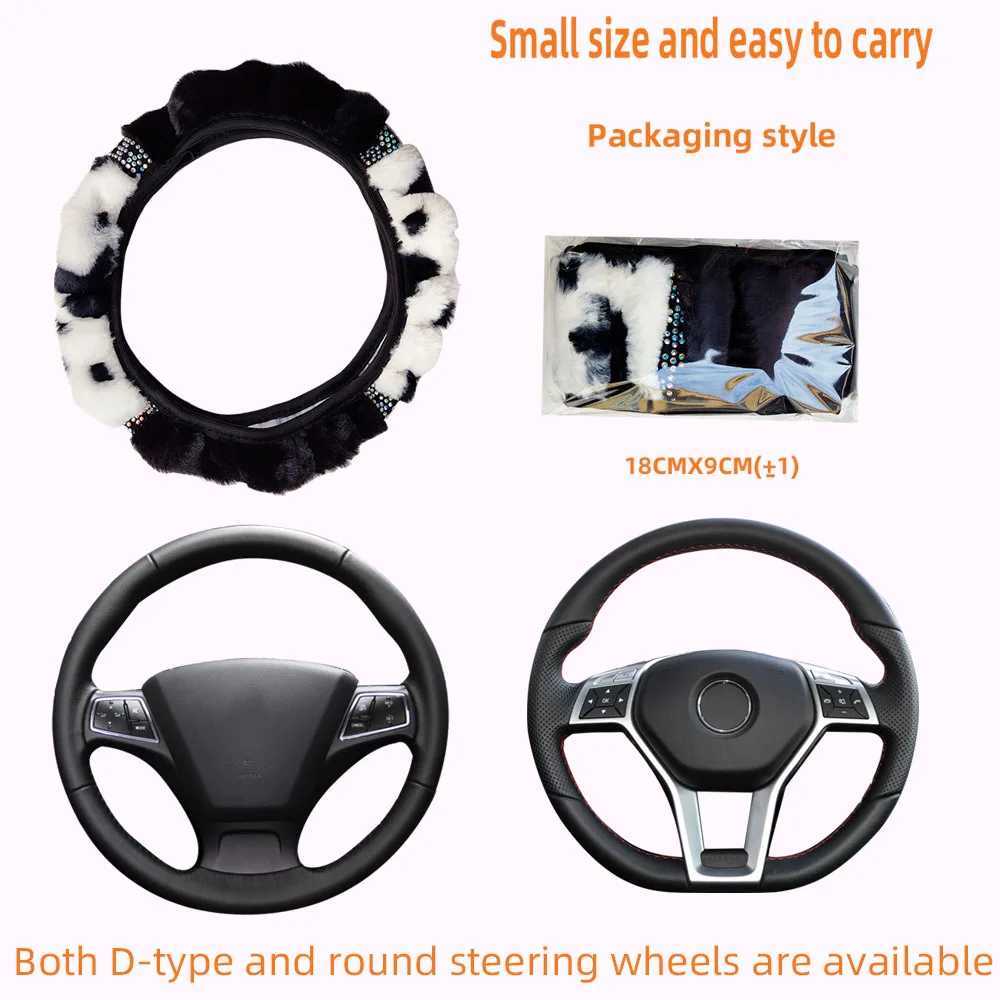Warm hands in winter cow polished diamond glitter shiny car steering wheel cover suitable for 15 inch car interior supply in black and pink H25430