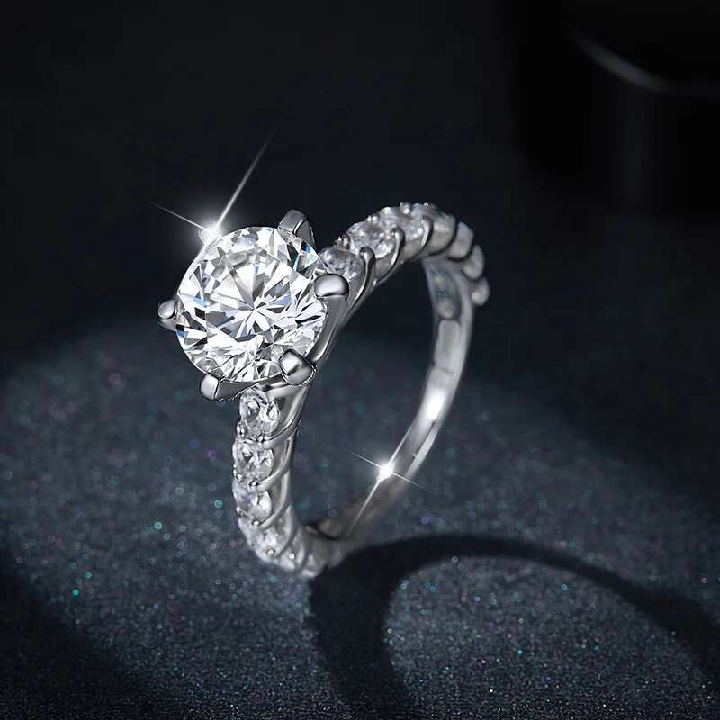 3CT Moissanite Diamond D Color VVS Ladys Round Womens Ring S925 Sliver Plated 18K Gold Luxuary Fine Jewerly Moissanite Rings