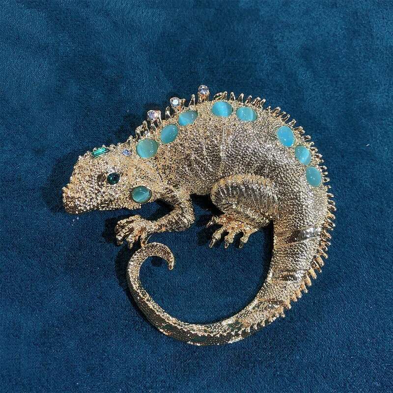 Ladies Novelty Animal Rhinestone Large Brooch Lizard Jacket Pin Vintage Accessories Chameleon Corsage