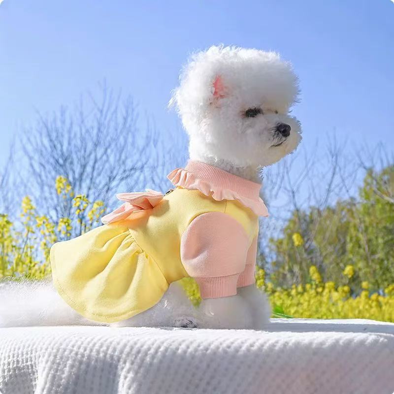 T00106Dog clothes spring and autumn small dog pet traction princess dress Bichon Teddy Schnauzer spring sweater dress