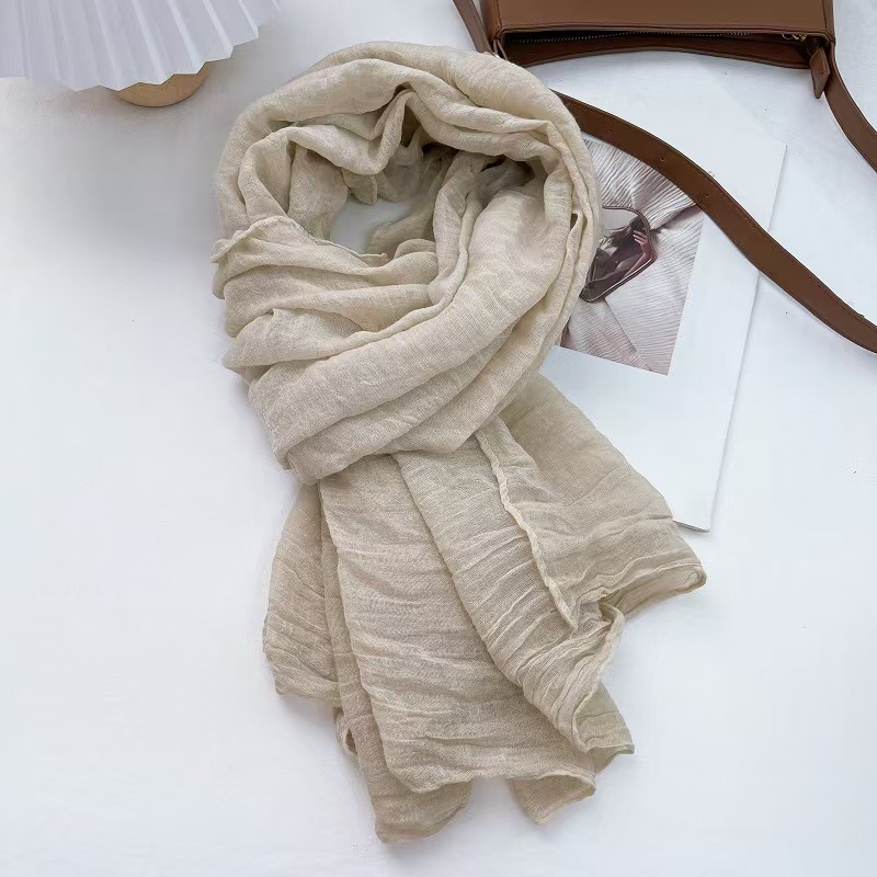 T594 textured wrinkled linen scarf nostalgic retro dirty dyed cotton and linen scarf female spring and autumn original silk scarf autumn and winter