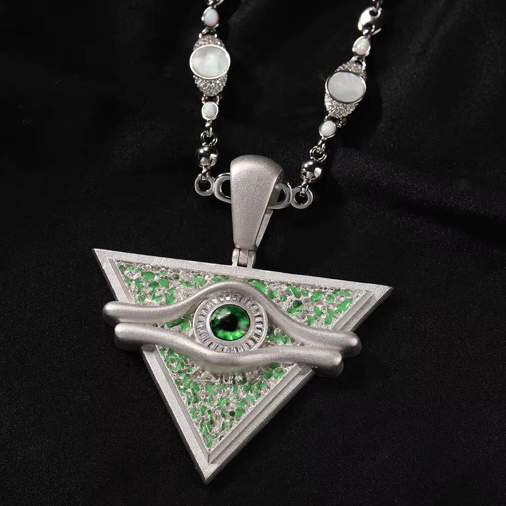 Moissanite Cartoon Yu Gi Charm Necklace Pendant White Gold Plated Brass Green Oil Dropping Metal Millennium Puzzle Zircon Pendant