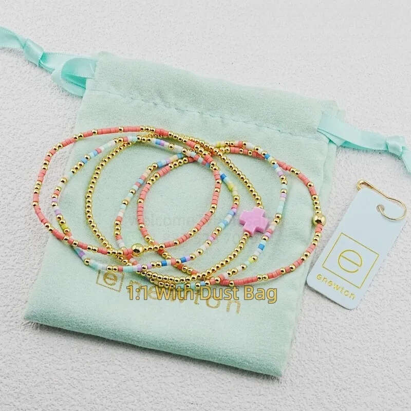 1:1 E-Newton Brand Gold Jewelry Beaded Love Bracelet Women Birthday Christmas Gift