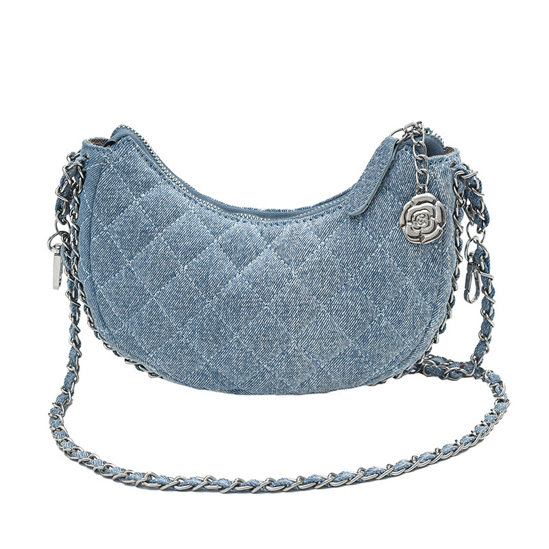 designer bag Canvas denim fashionable diamond grid chain crossbody niche summer casual versatile dumpling bag shoulder bag crossbody bag