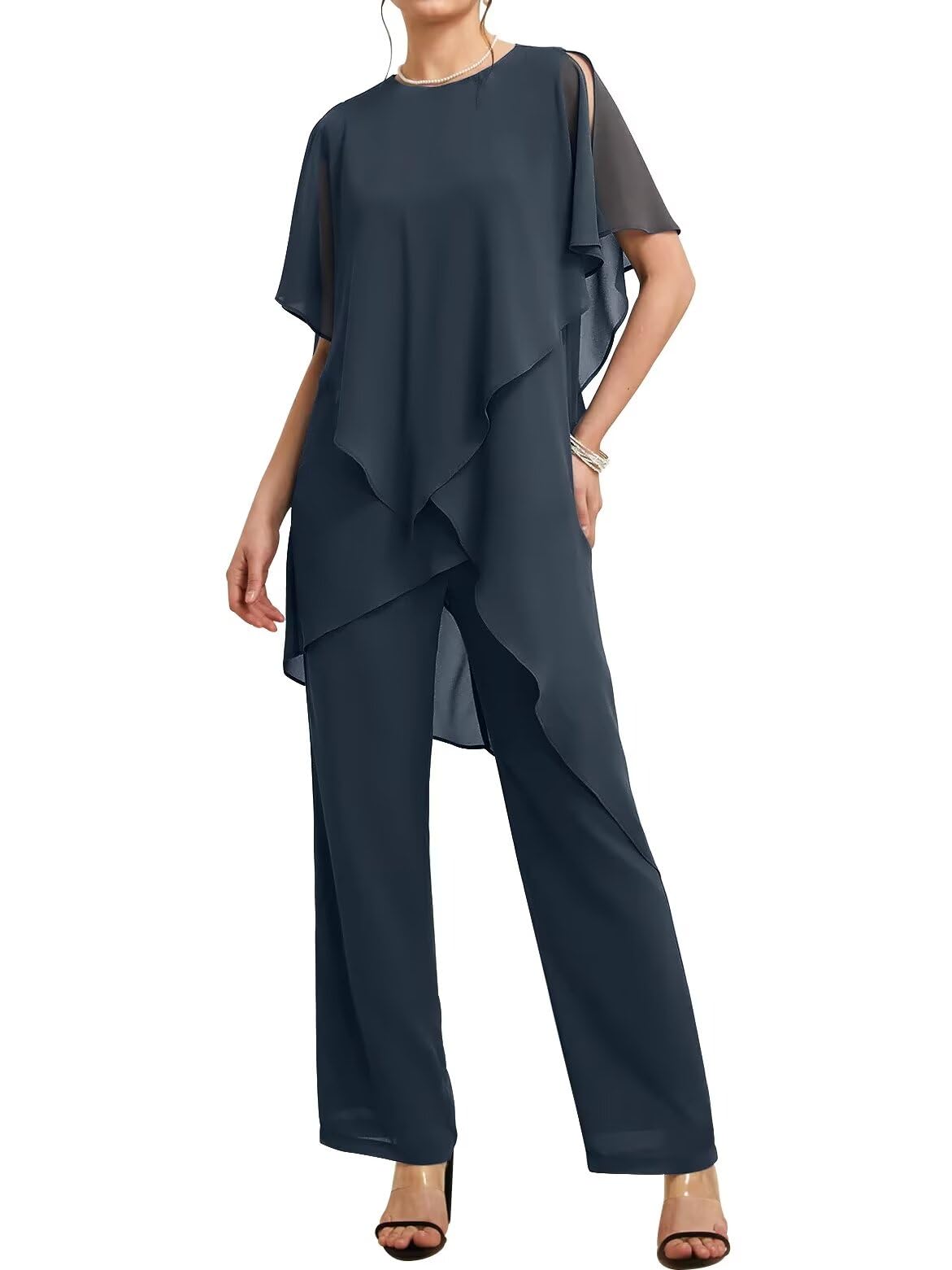 Grandmother Chiffon Pantsuits Women's Wedding Jumpsuit 3 Pieces Mother of The Bride Dresses Pant Suits with Jacket for Wedding Evening Party
