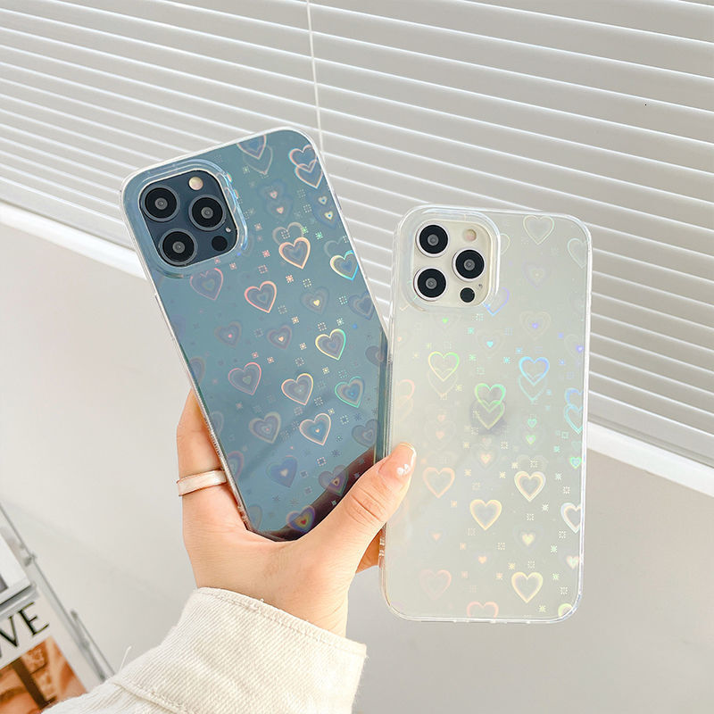 Laser Heart Transparent Phone Case iPhone 16/15 Pro Max Compatible with Apple 14 Pro Max Protective Case