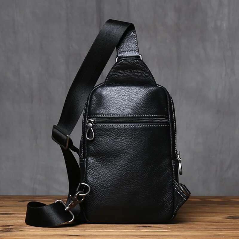 NZPJ Genuine Leather Chest Casual Crossbody Top Layer Cowhide Men's Tablet Computer Bag Trendy Backpack