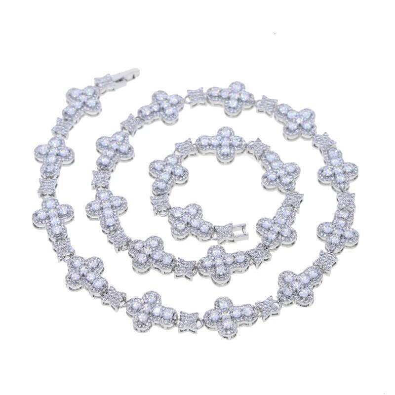 2024 New Arrival Silver Plated Iced Out Bling Fashion Jewelry for Hip Hop Men Women Choker Cross Leaf Tennis Chain Necklace