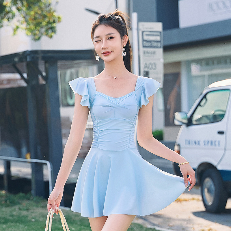 Adult women's one-piece skirt belly covering and slimming effect, quick drying with Instagram style conservative hot spring soaking swimsuit