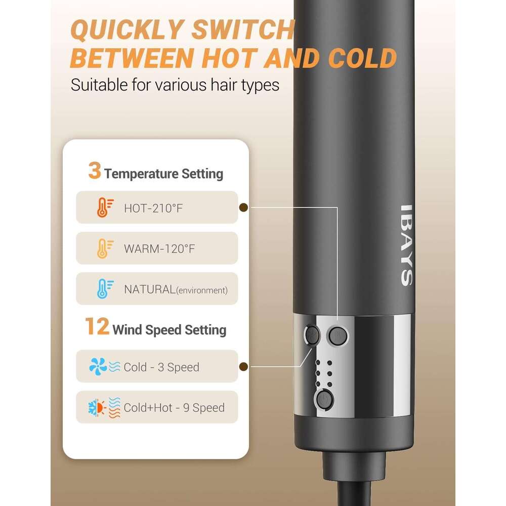 IBAYS 6 in 1 Professional Hot Air Styler, 110,000 RPM High-Speed Negative Ionic Hair Dryer, Auto Wrap Curler Frizz-Free Blow Dryer Brush for