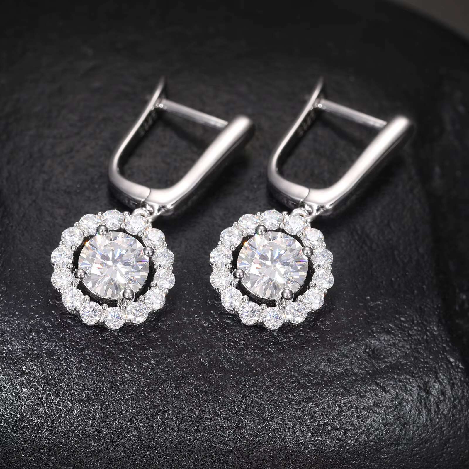 925 Sterling Silver Earrings VVS Moissanite Diamond Halo Drop Fashionable Fine Hoop Rappers Style for Men Women Wedding Jewelry