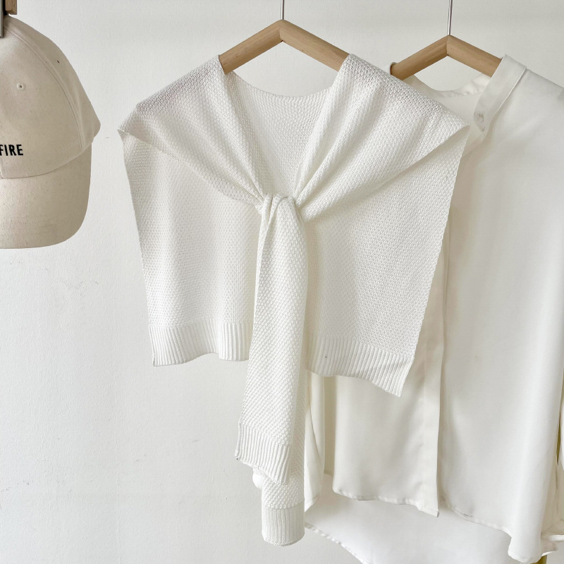 K584 Pure color ice silk knitted shawl for women to wear in spring and autumn office to protect the cervical vertebra collar waistcoat fake collar clo