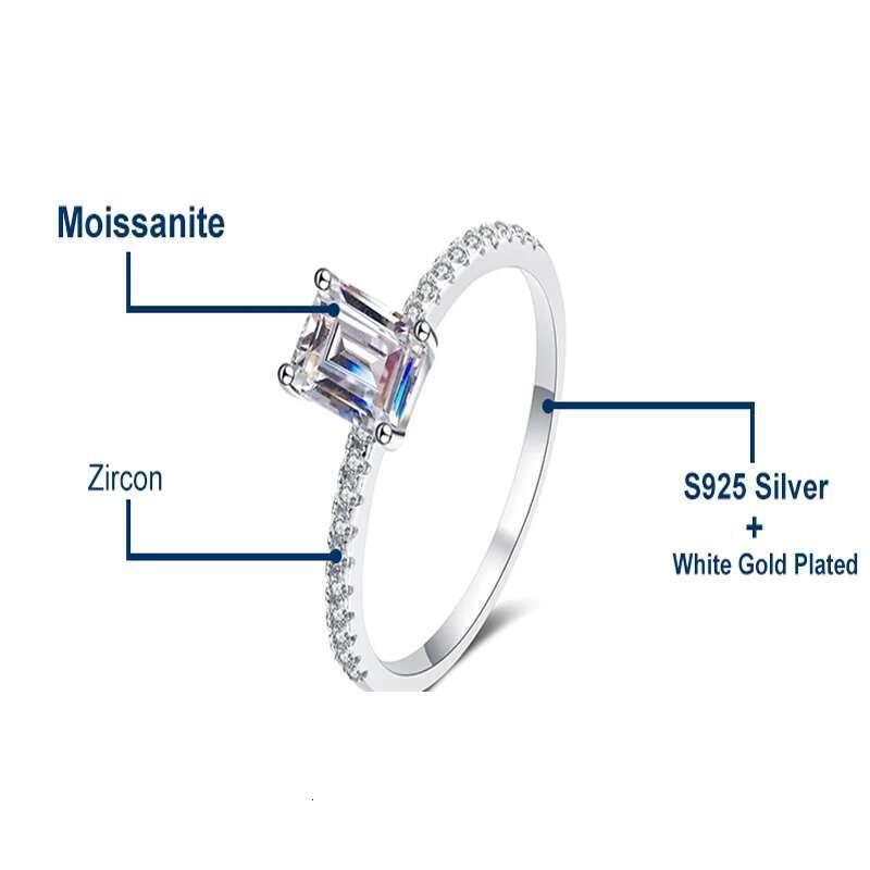 Radiant Rectangle1CT Moissanite Women Ring Fashion Ring S925 Sterling Silver Four Claws For Women Wedding Party Gift