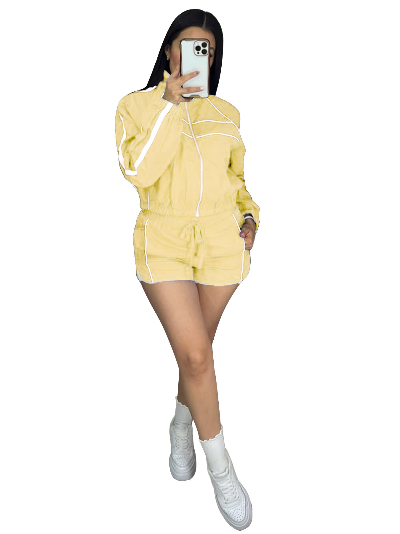 Womens Tracksuits Two Pieces Set 2025 New Fashion Sexy Spicy Girl Long Sleeved Zipper Contrasting Ribbon Shorts Sportwear 11 Colors