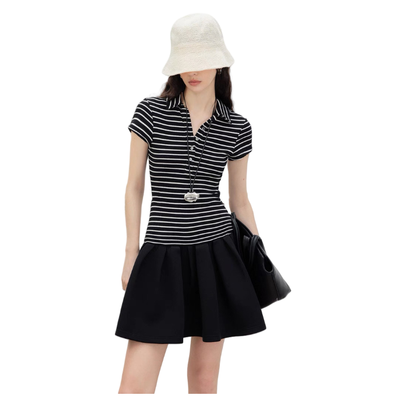 2025 Retro POLO collar slimming stretch dress Fashion Week Show Customized Fashion Tailored clothing womens Fashion Paris.M359