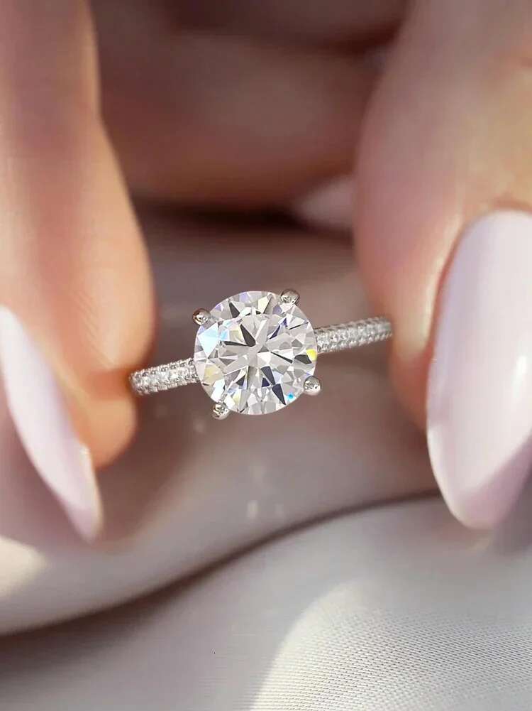 KNB Gorgeous Shiny 2 Carat Zircon Round Ring Real 925 Sterling Silver for Women Engagement Luxury High Quality Fine Jewelry