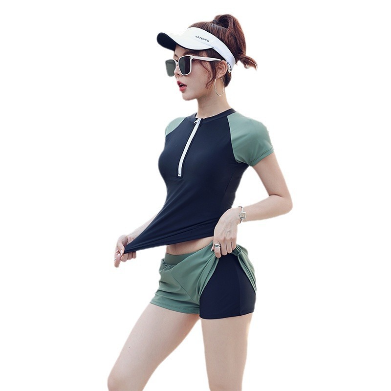 New fashionable slimming sports ins split short sleeved conservative two-piece set for women, swimsuit