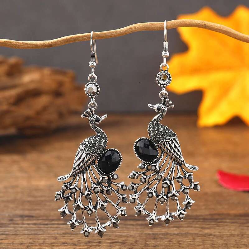 Vintage Ethnic Colroful Rhinestone Pea Dangle For Women Long Classic Sier Color Animal Earrings Female Jewelry