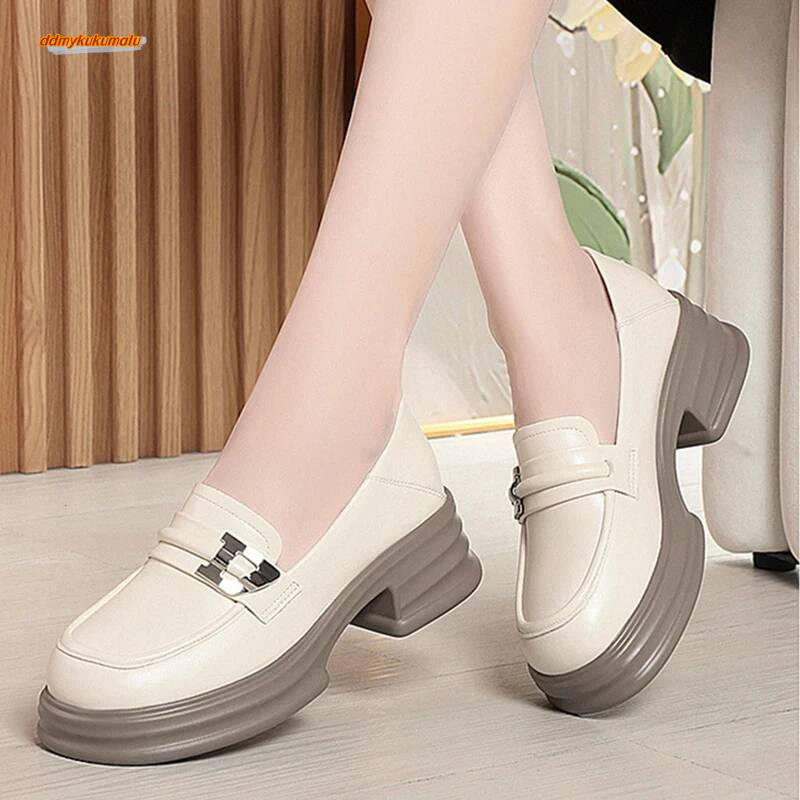 Casual Small Leather Spring Autumn New Women's Single Shoes Heel Thick Round Toe Loafers Soft Sole Comfortable ddmykukumalu