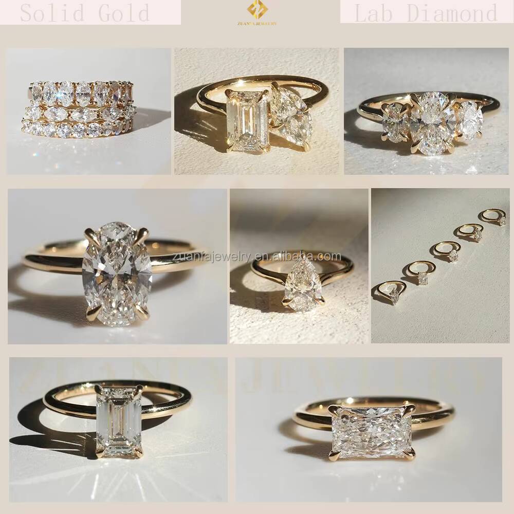 Zuanfa Jewelry Custom Crushed Ice 14K Solid Gold Lab Grown Diamond Wedding Rings Lab Diamonds Rings Radiant Cutting