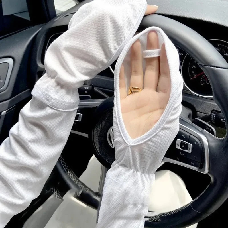 Solid Color Large Ice Silk Gloves Women Driving Sunscreen Sleeves Loose Breathable Arm Protectors Uv Outdoor Horseshoe Sleeve 250430