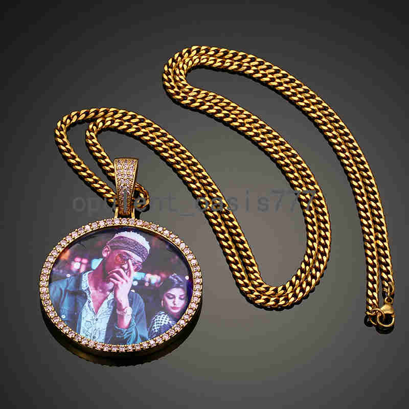 45mm Purple moissanite Diamond Custom Personalised Photo Necklaces Mens Hip Hop Sublimation Jewelry Picture Frames Medallion Pendant