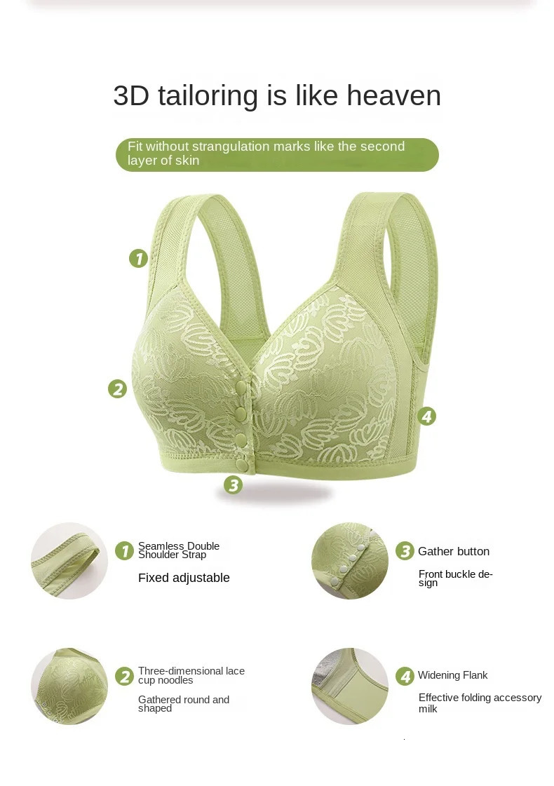 Large size front button sexy push up womens adjustable thin cup breathable and comfortable middleaged elderly mother underwear 250430
