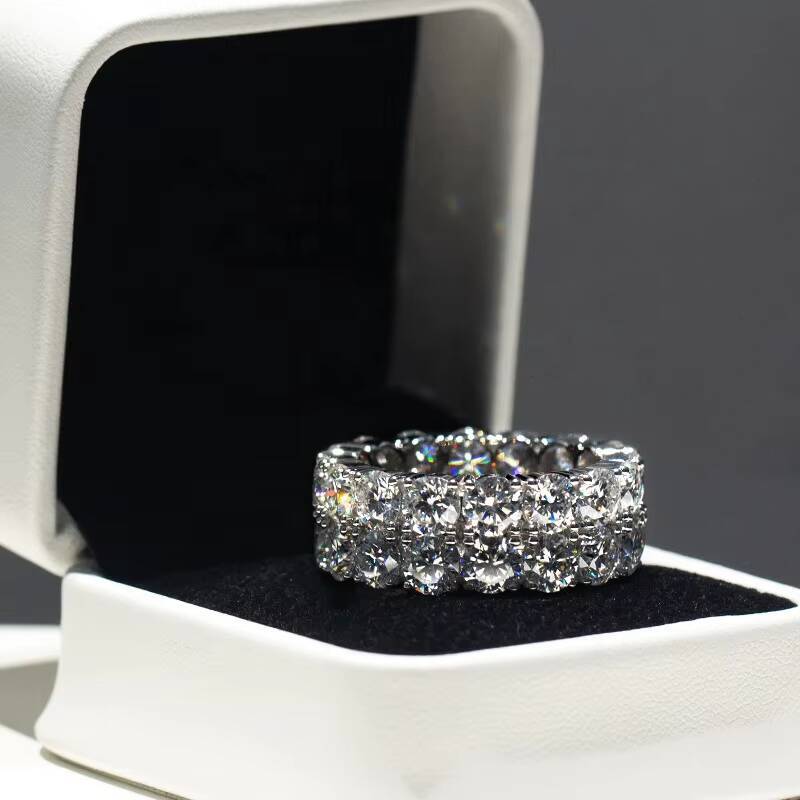 18K Gold Plated Wedding Band Ring 10mm 2 Rows Silver 925 Hip Hop Moissanite Eternity Men Ring