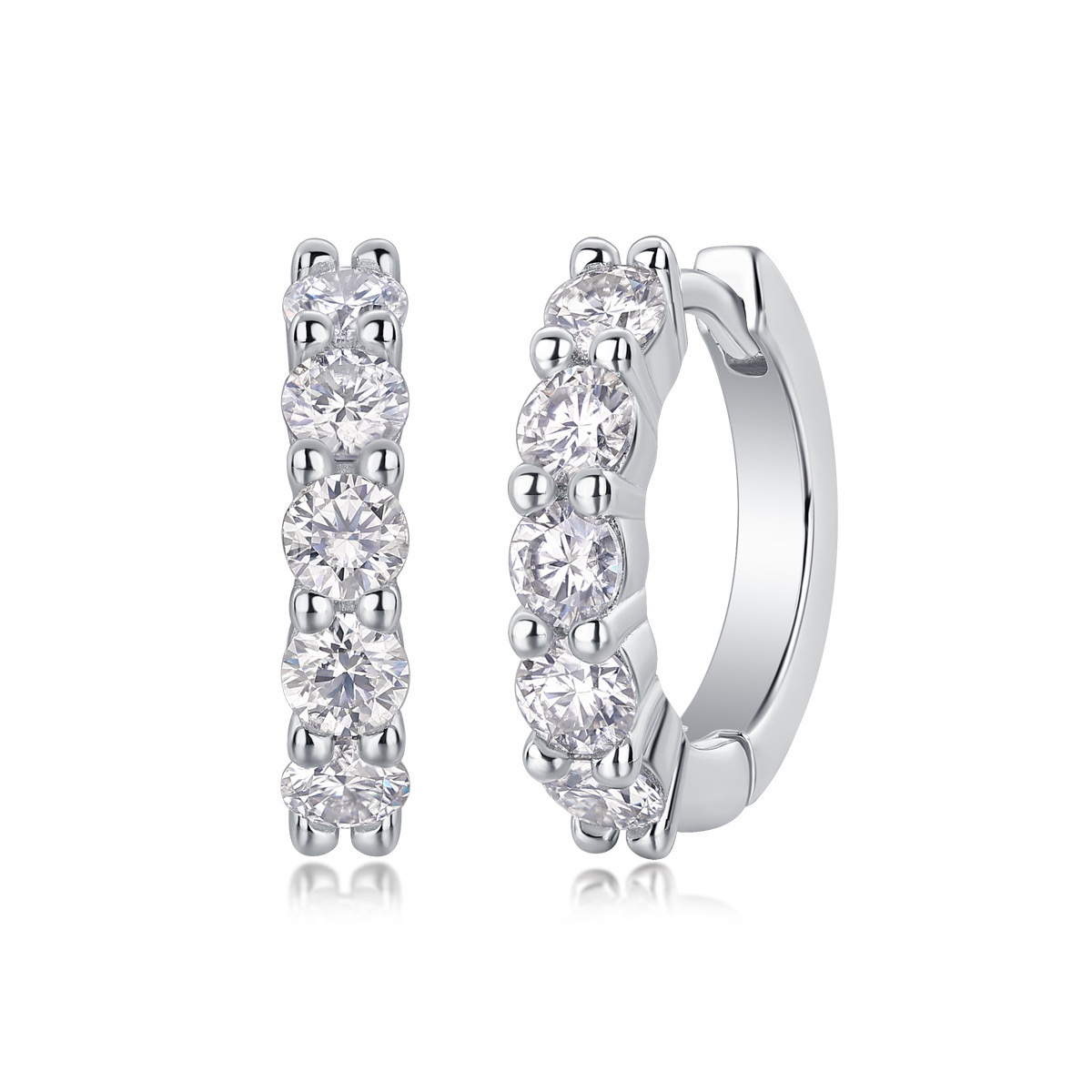 Elegant Jewelry: Platinum-Finish Huggie Ears Cuffs Featuring Sparkling Moissanites