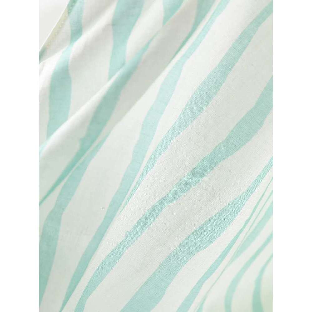 DUSHU Summer Thin Long Stripe Green Blouse Drop Sleeve Straight Pink Srtipe Lyocell 54.5% Ramie 45.5% Shirts 24Ds82685