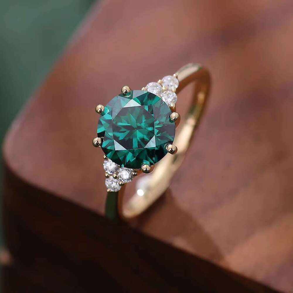 Round Brilliant Cut Green 14k Yellow Gold Support Custom Other Color Stones Moissanite Engagement Ring