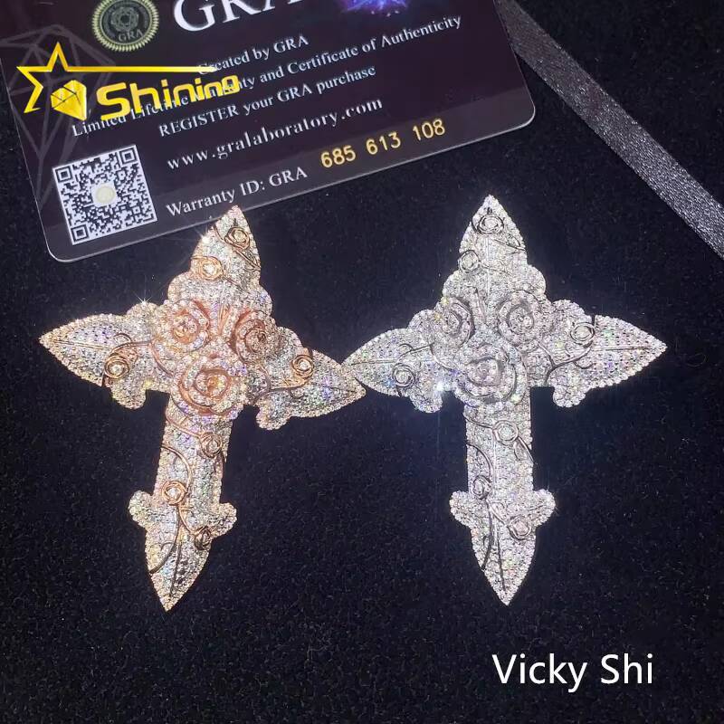 Fine Jewelry Iced Out 3D Pendant 925 Sterling Silver Hip Hop VVS Moissanite Cross Pendant Pass Diamond Tester