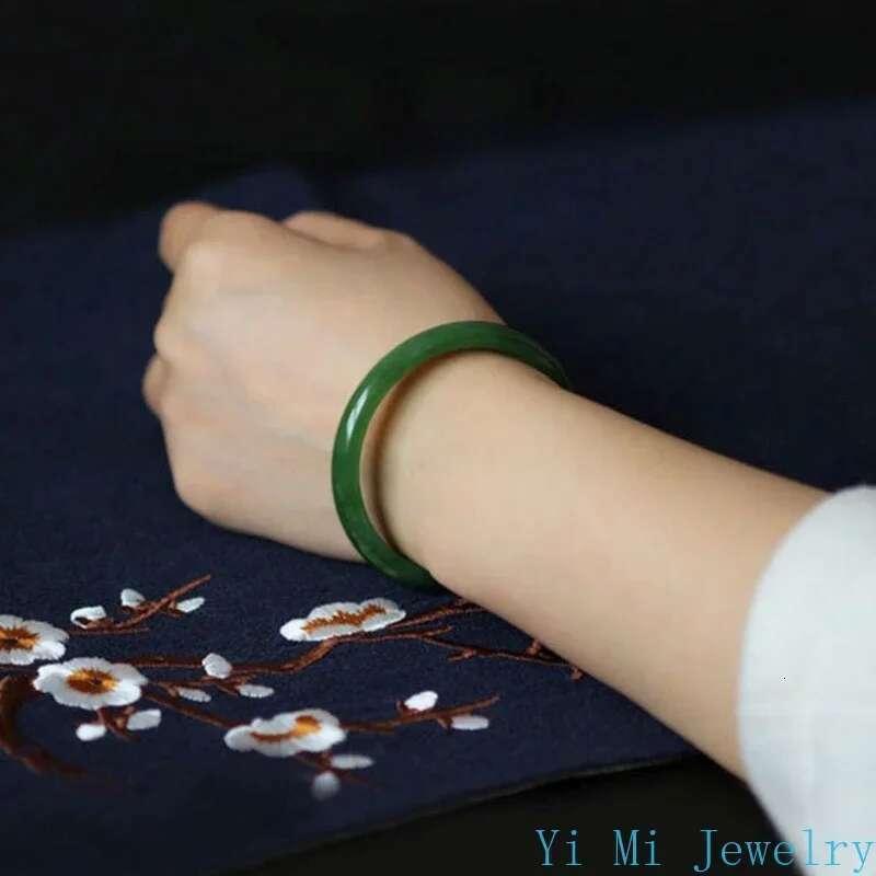 Natural Women's Jasper Full Green Thin Round Jade Bangle Bracelet