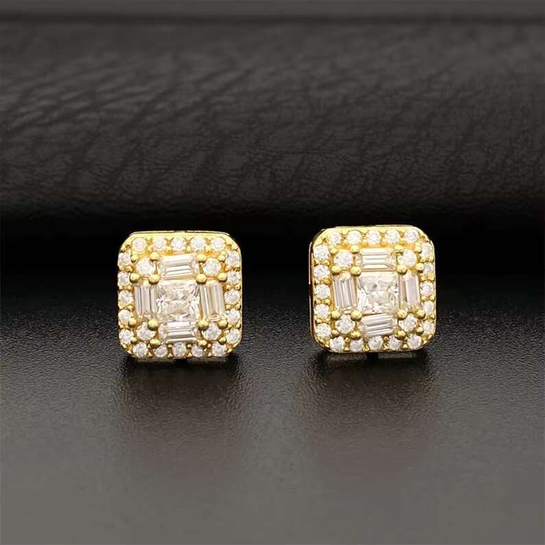 Pass Diamond Tester Iced Out Moissanite Hiphop VVS Custom Earrings 925 Sterling Silver Sparkling Moissanite Earrings