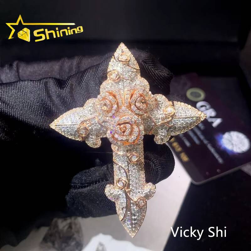 Fine Jewelry Iced Out 3D Pendant 925 Sterling Silver Hip Hop VVS Moissanite Cross Pendant Pass Diamond Tester