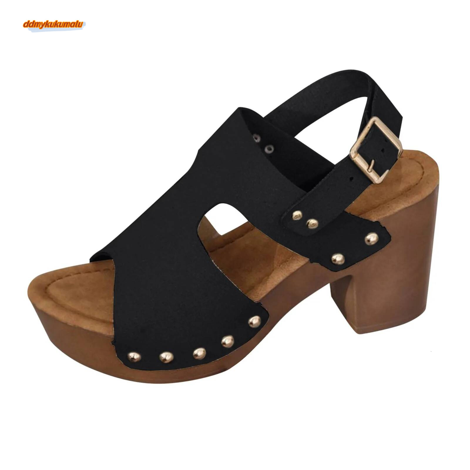2025 Summer Platform Women'S Sandals Fashion New Rivet Rear Buckle Thick Heel Casual High Heels Cool Slippers For Party Wedding ddmykukumalu