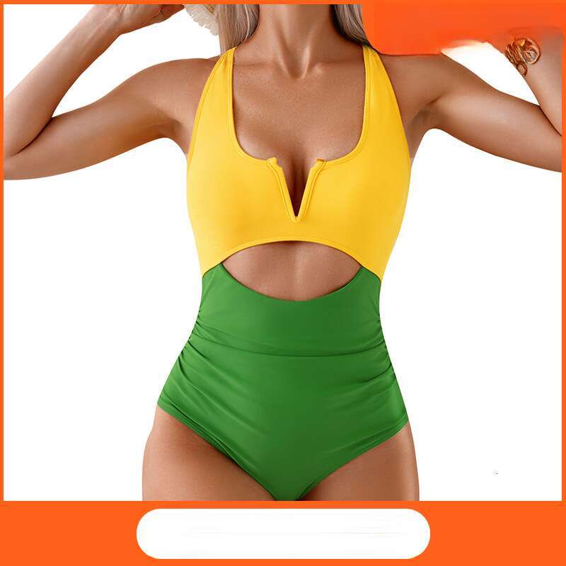 New European and American one-piece women, quick drying, flesh covering, hot spring slimming, contrasting color swimsuit for women wholesale, 2025 new