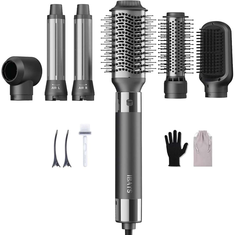 IBAYS 6 in 1 Professional Hot Air Styler, 110,000 RPM High-Speed Negative Ionic Hair Dryer, Auto Wrap Curler Frizz-Free Blow Dryer Brush for