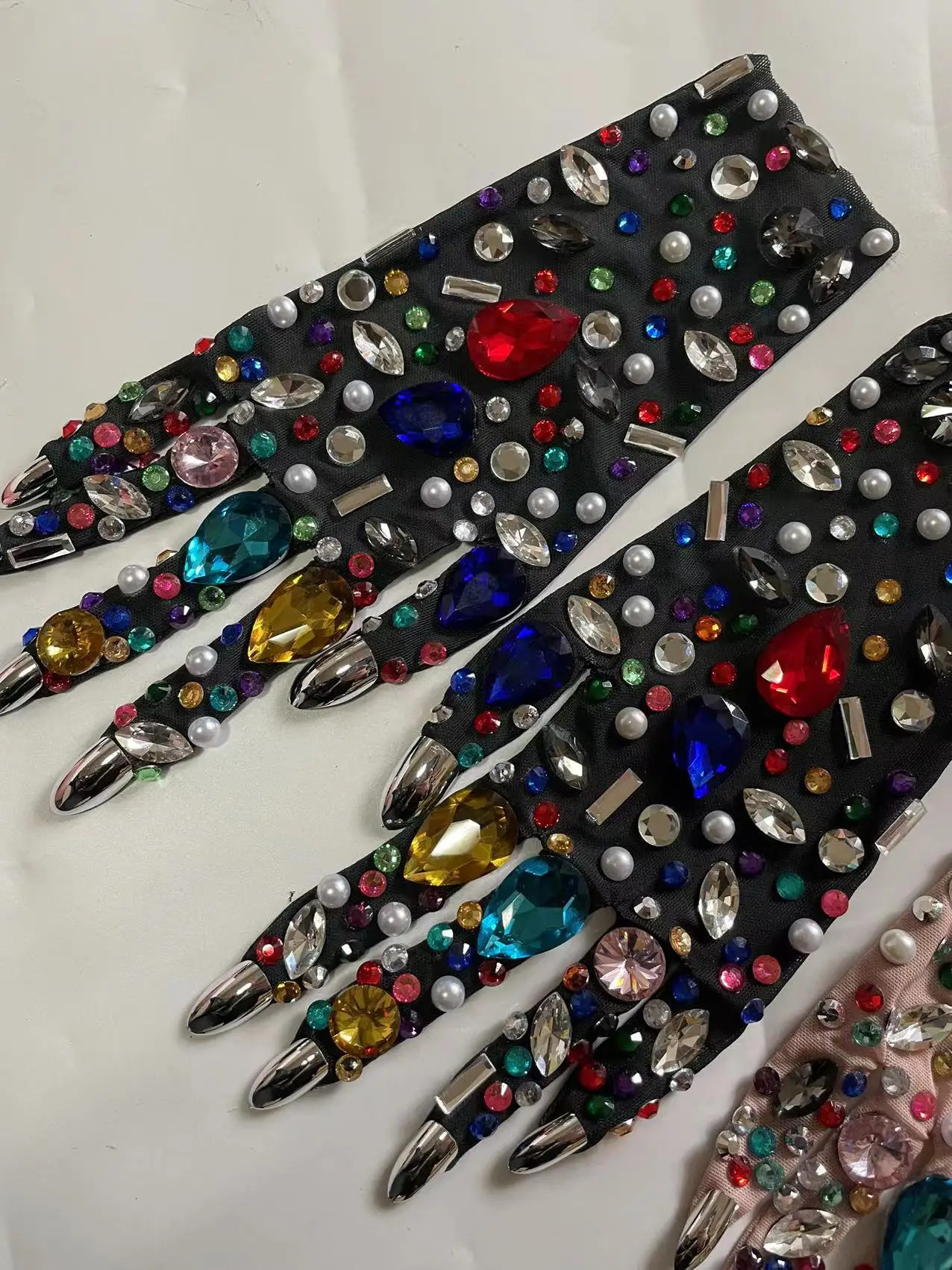 Sexy Rhinestone Mesh Gloves Shining Crystal Short Gloves Stage Performance Show Accessories Nightclub Party Outfit 250420
