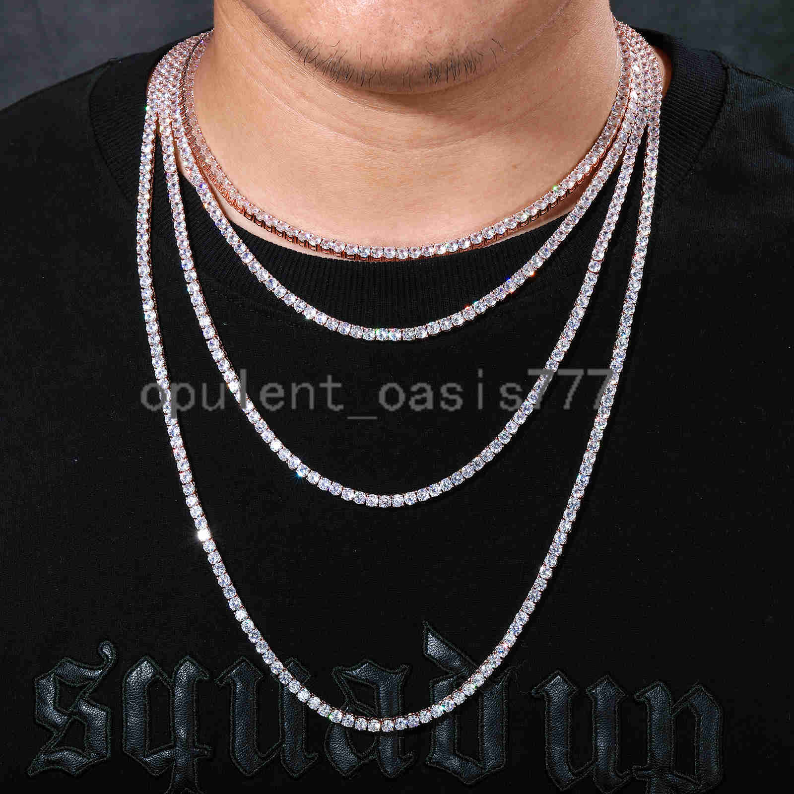 Wholesale Hip Hop Jewelry Fashion Iced Out 18K Gold Silver Plated Brass moissanite Diamond Tennis Chain moissanite Necklace for Men Women