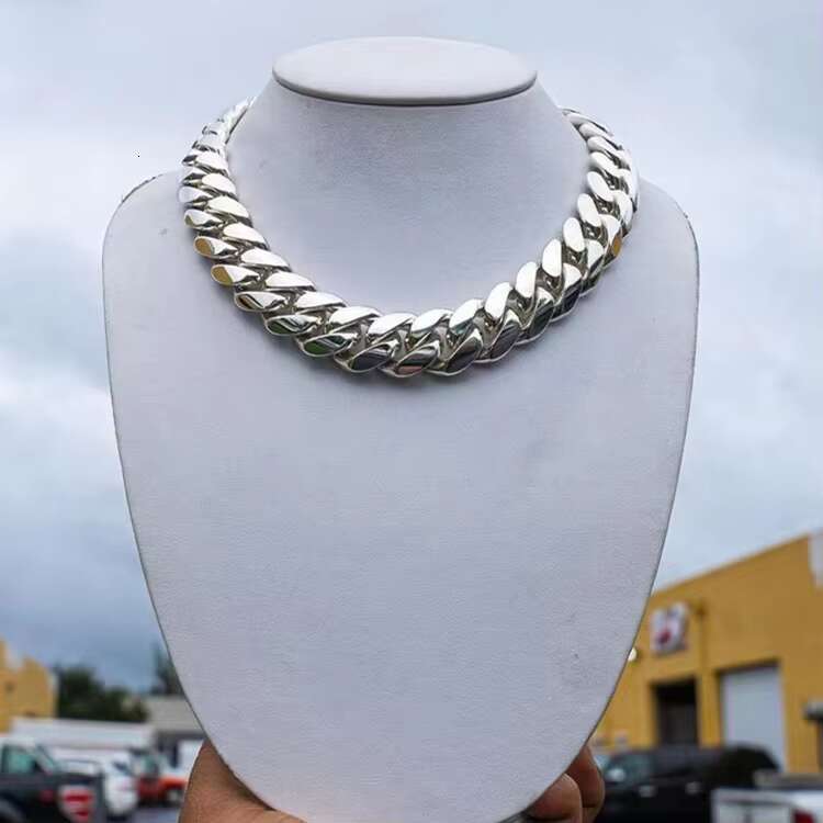 Solid 925 Silver Miami Necklace 8mm-25mm Wide 18k Gold Plated Rose Gold Cuban Link Chain