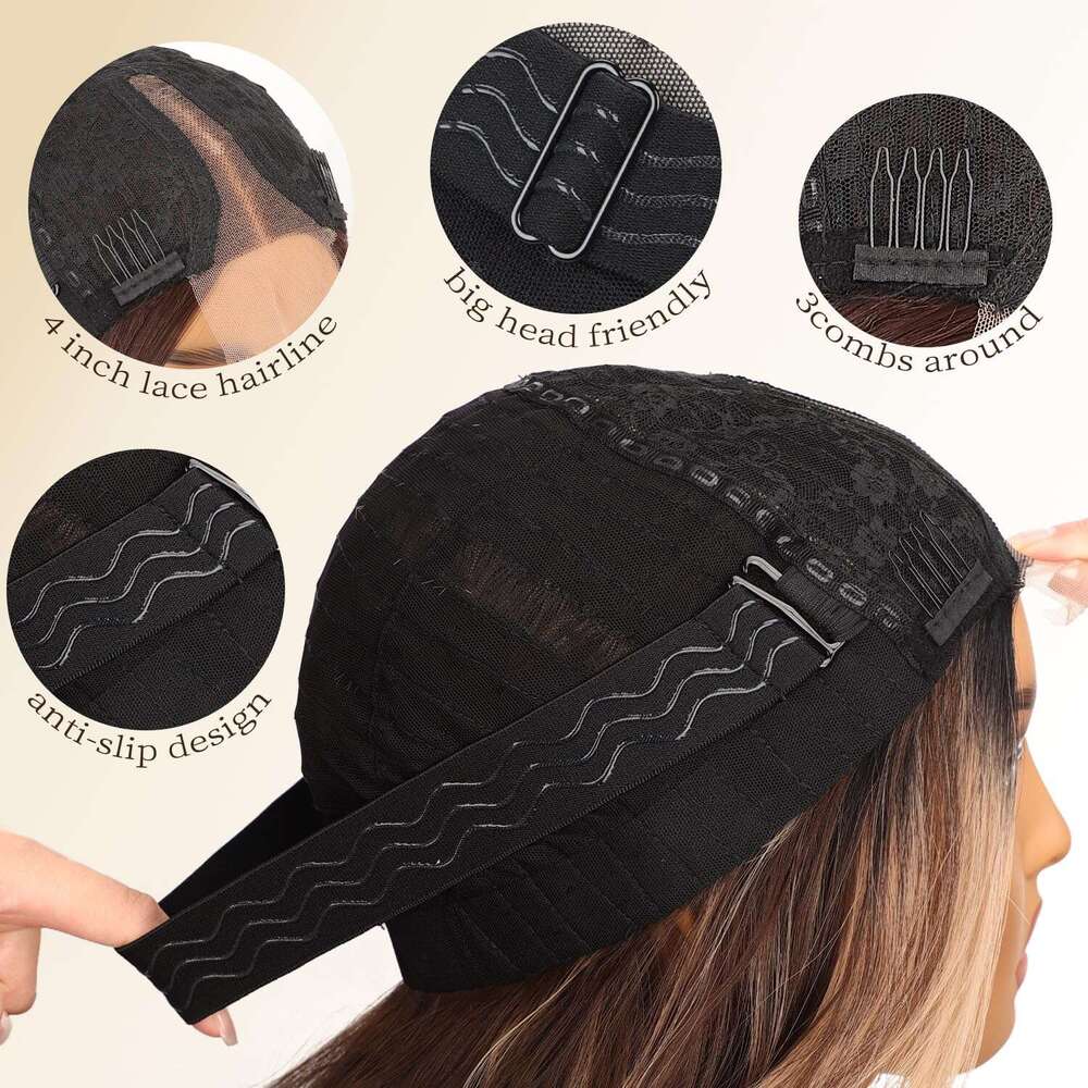 AISI HAIR Dark Brown with Highlights Women, Long Wavy Lace Hairline Middle Part Synthetic Heat Resistant Wig for Daily Party-26 Inch