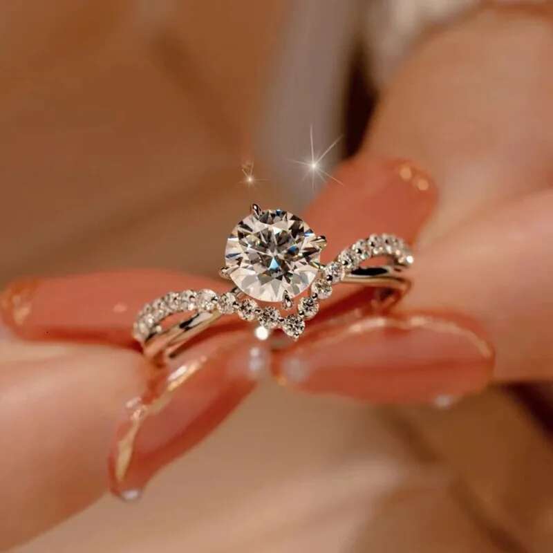 1CT Moissanite Womens Ring New Fashion Crown Ring S925 Sterling Silver Adjustable For Women Wedding Party Gift
