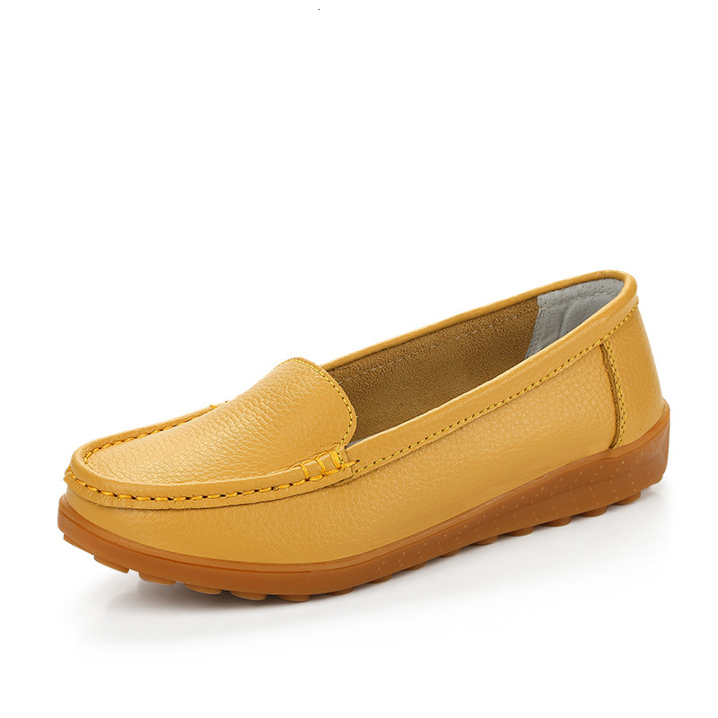 Genuine Leather Bean Soft Soled Mom S Women S Casual Flat Shoes Cow Tendon Soles One Foot Pedal Middle Aged And Elderly Single Shoes Ddmysaturn