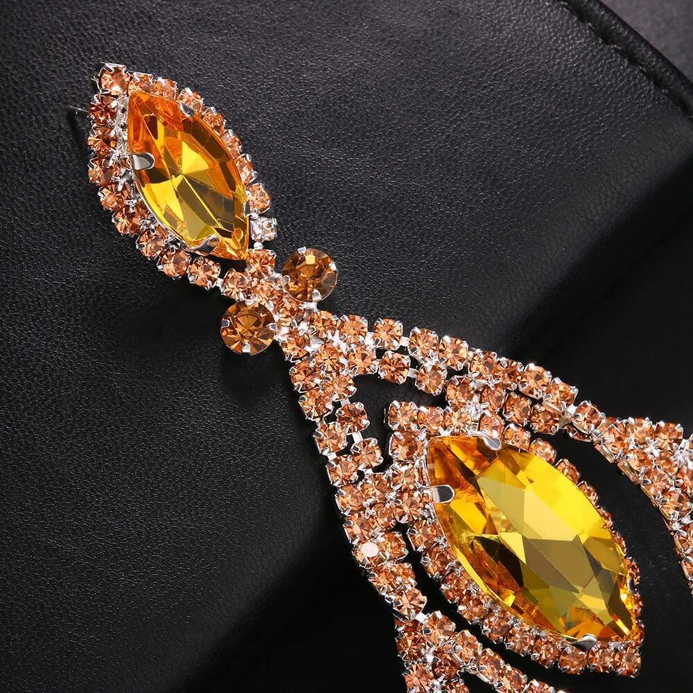 Exotic Orange Large Dangle For Women Pendant Exaggerated Rhinestone Earrings Crystal Drop Statement Accessories